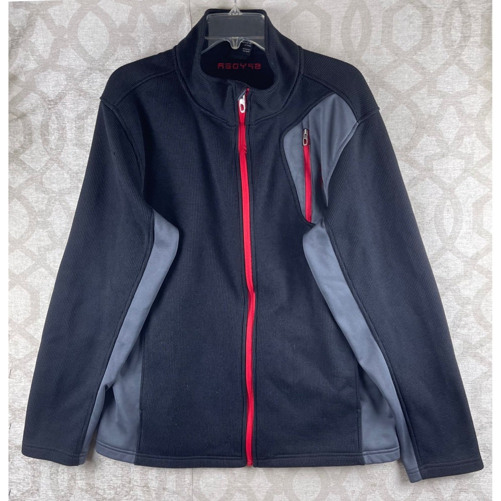 Spyder Full Zip Jacket Mens XL Black Grey Red Waffle Knit Fleece SPFDD233-986